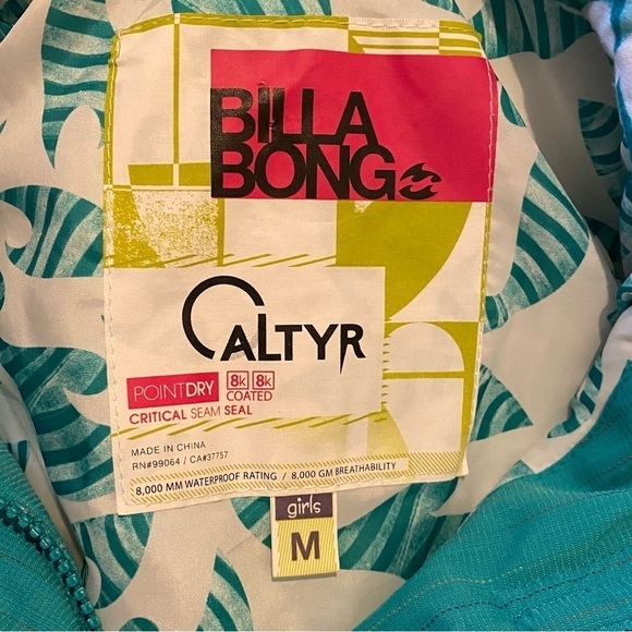 BILLABONG Caltyr Girls Teal Hoodie Ski Snowboard Jacket Size Medium - Picture 8 of 10